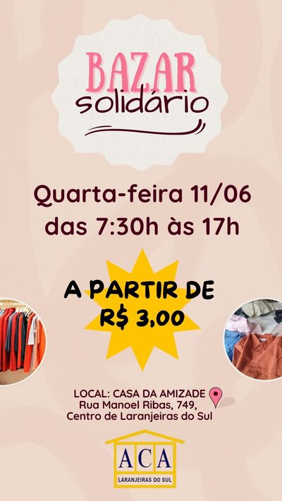 Casa da Amizade promove bazar nesta quarta, 11